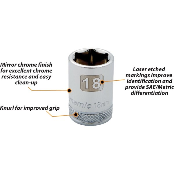 Tools 1/2 Drive 6 Point Metric, 24mm Standard Length, Chrome Socket